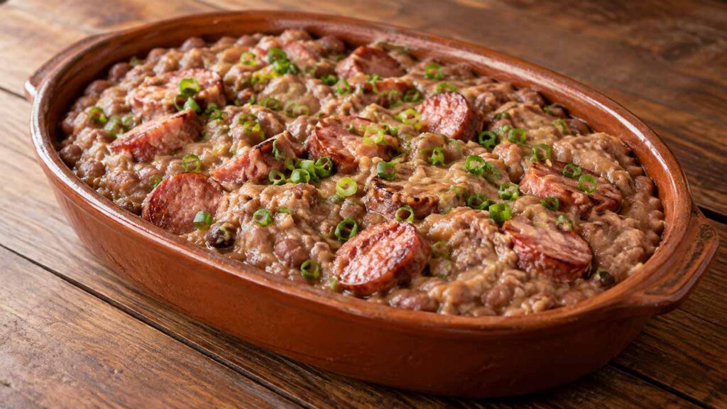Tutu de feijão com linguiça: receita fácil e saborosa para o almoço. Imagem: Condutta.com/IA