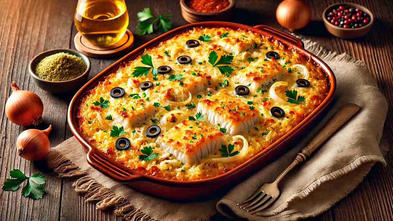 Deliciosa receita de Arroz de bacalhau gratinado