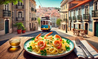 Fettucine com Camarão. Imagem gerada por IA
