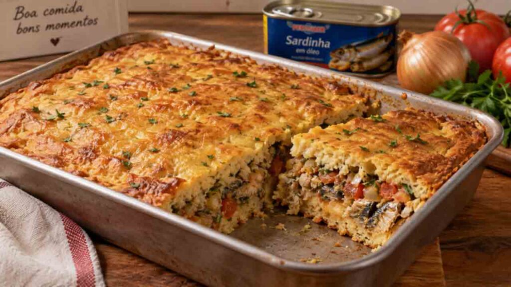 Receita de Torta de sardinha fácil. Ilustração: Condutta.com
