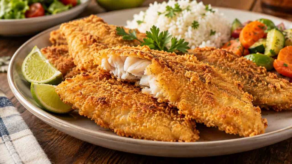 Receita de peixe empanado com fubá fica crocante e é fácil de fazer. Imagem: Condutta.com