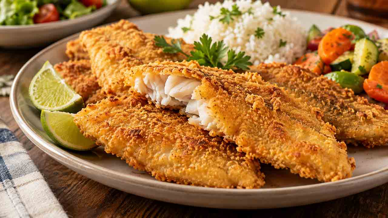 Receita de peixe empanado com fubá fica crocante e é fácil de fazer. Imagem: Condutta.com