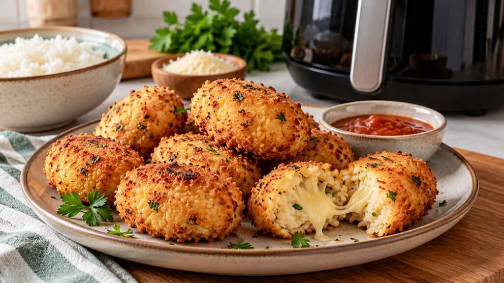 Bolinho de arroz na air fryer: receita fácil para aproveitar o arroz do dia anterior. Imagem: Condutta.com/IA
