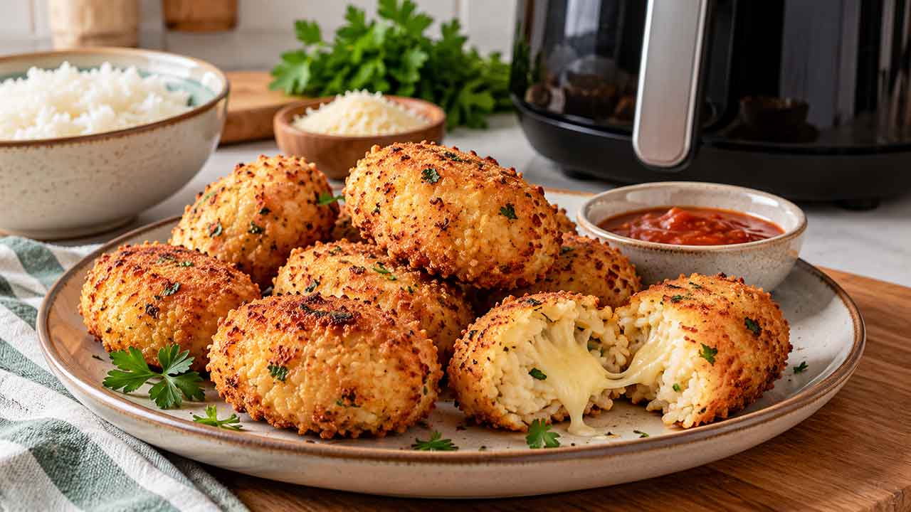 Bolinho de arroz na air fryer: receita fácil para aproveitar o arroz do dia anterior. Imagem: Condutta.com/IA