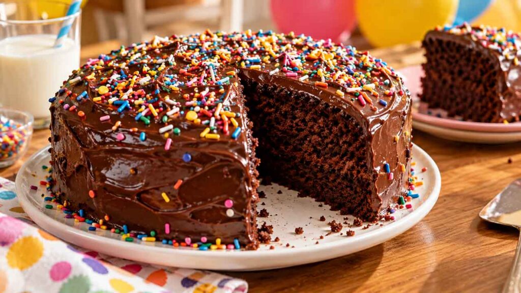 Bolo de chocolate fofinho para o Dia das Crianças: receita fácil com cobertura cremosa. Imagem: Condutta.com/IA